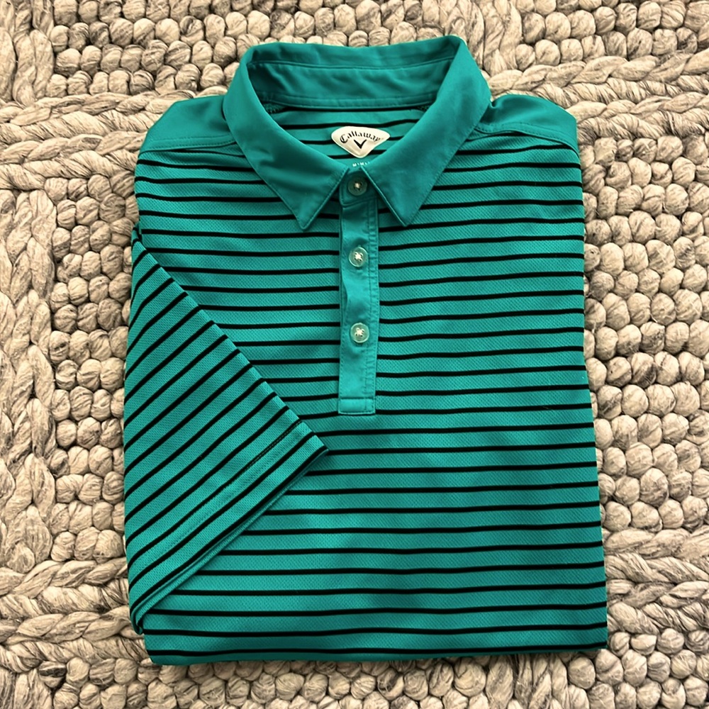 Callaway green golf polo with black stripes